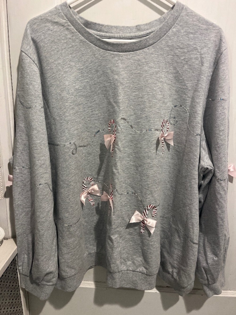 Ellos Candy Cane and pink bow sweatshirt 1X